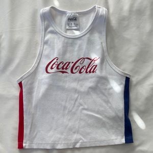 Forever 21 Size Small Coca-Cola Striped-trim Cropped Tank Top in White/Red